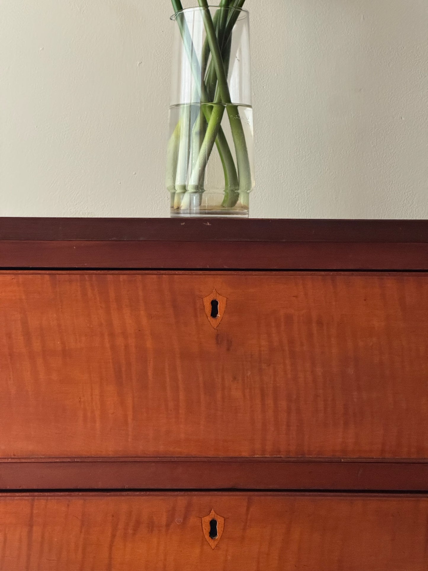 Pennsylvania Federal tiger maple and cherry tallboy dresser