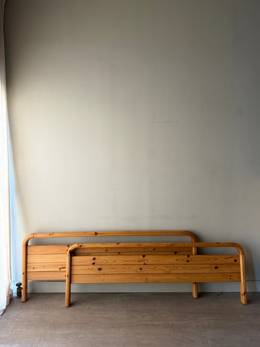 1970s Danish pine queen bed frame