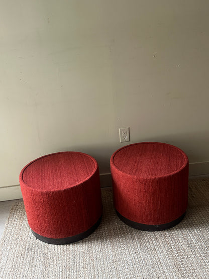 Red wool ottomans. Sold individually.
