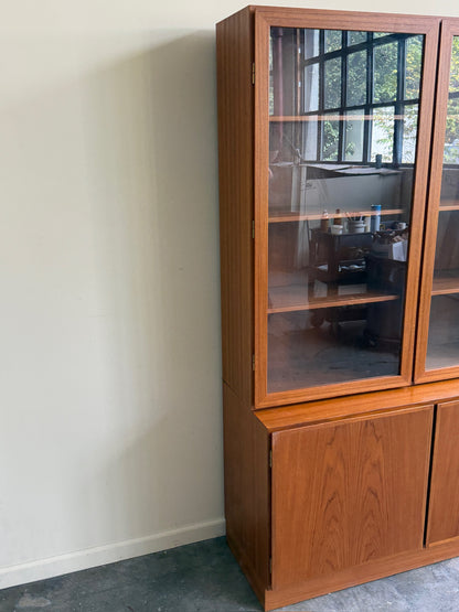 Danish teak two piece display hutch