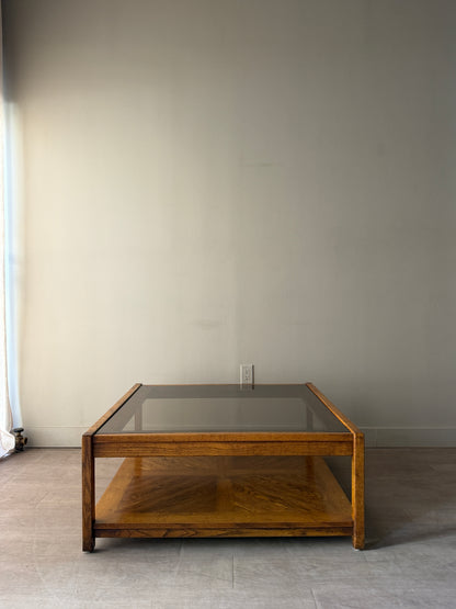 Oak and smoked glass coffee table