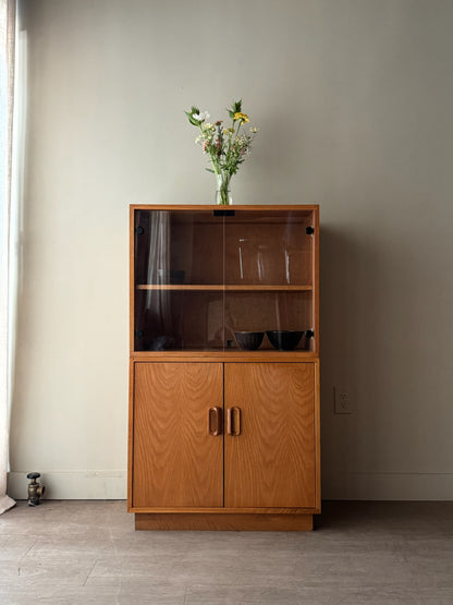Oak two piece display cabinet
