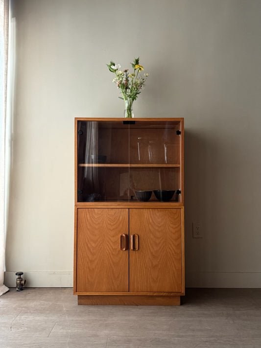Oak two piece display cabinet