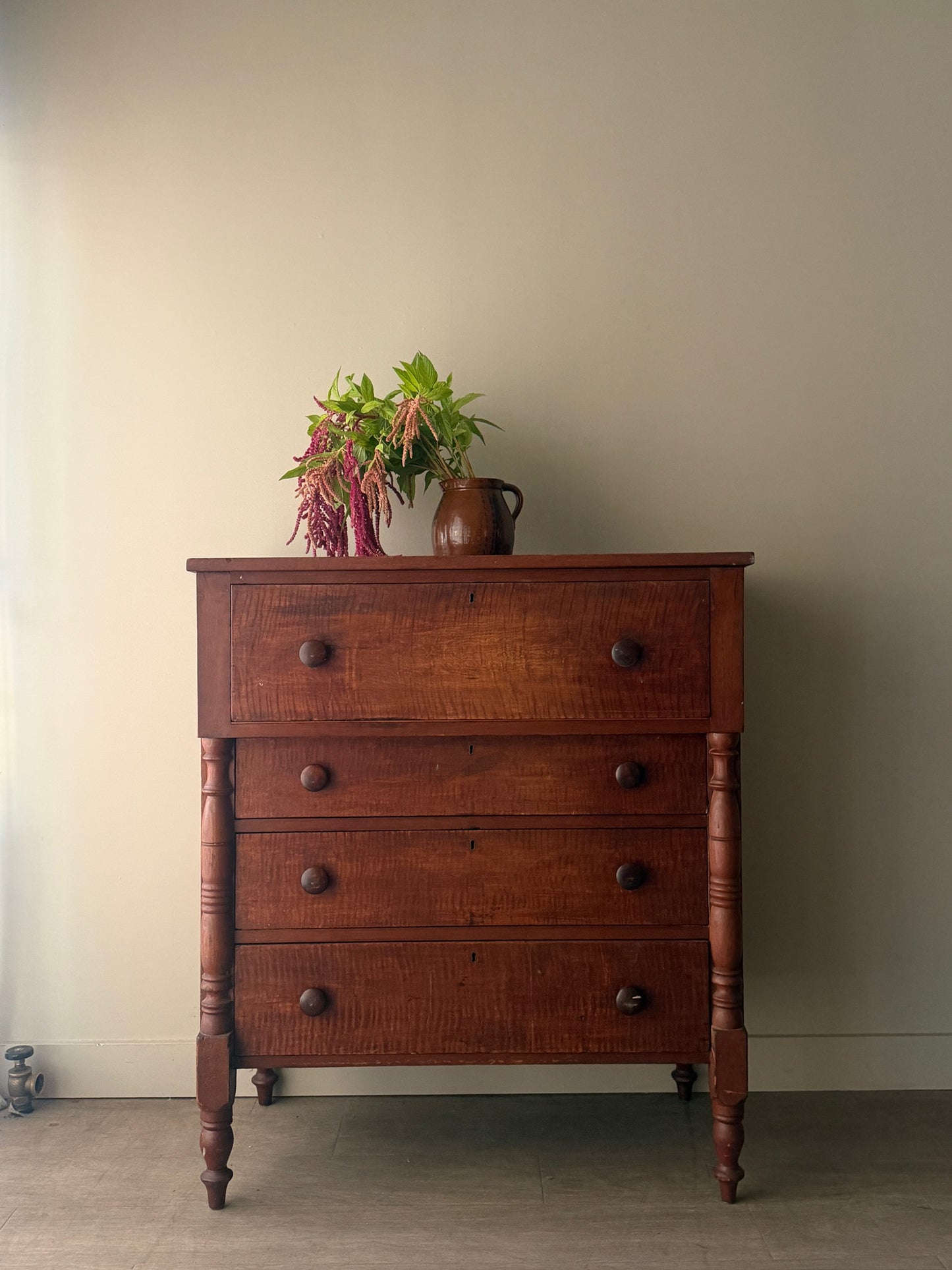 Pennsylvania Sheraton cherry & tiger maple dresser