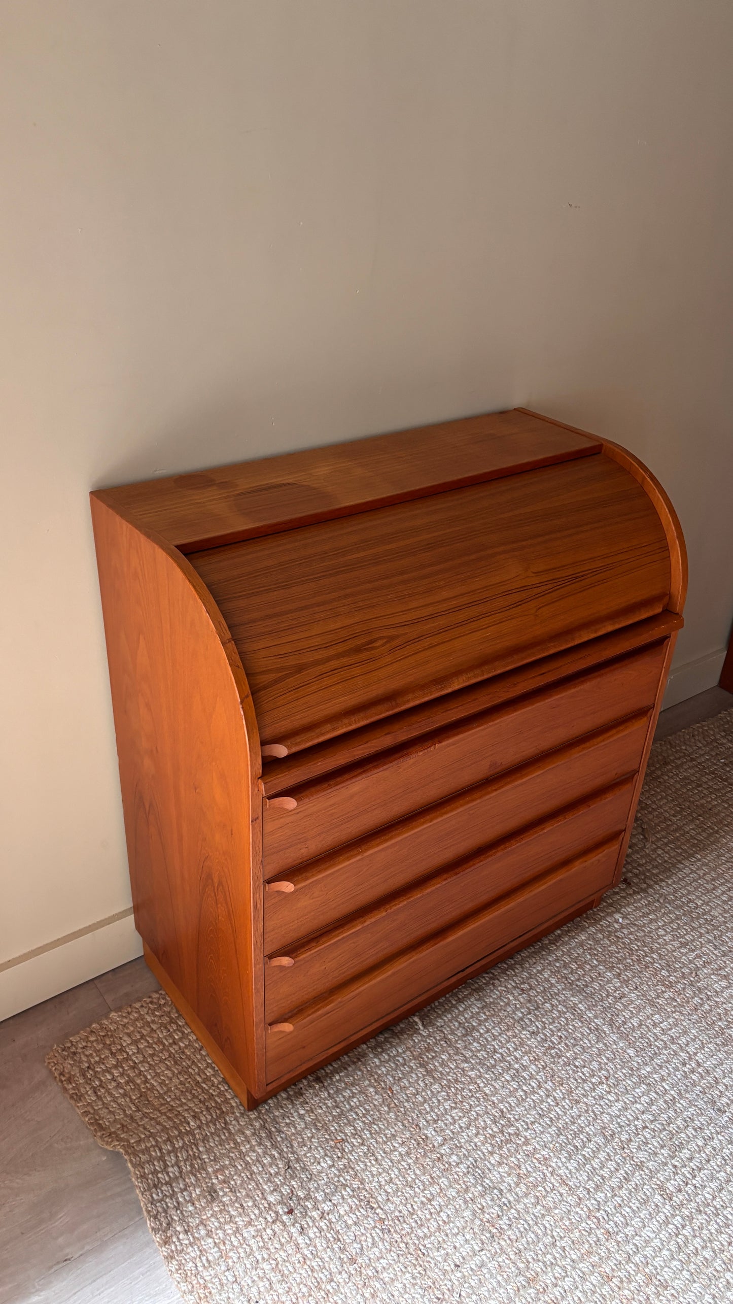 Teak roll top desk
