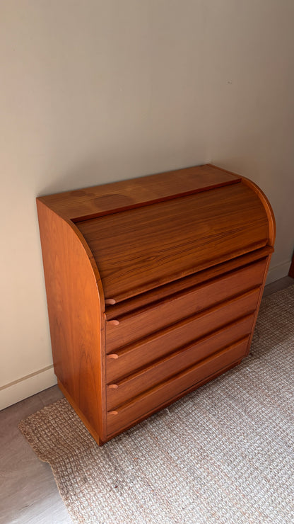 Teak roll top desk