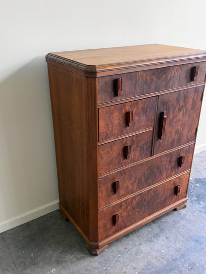 Deco walnut tallboy dresser