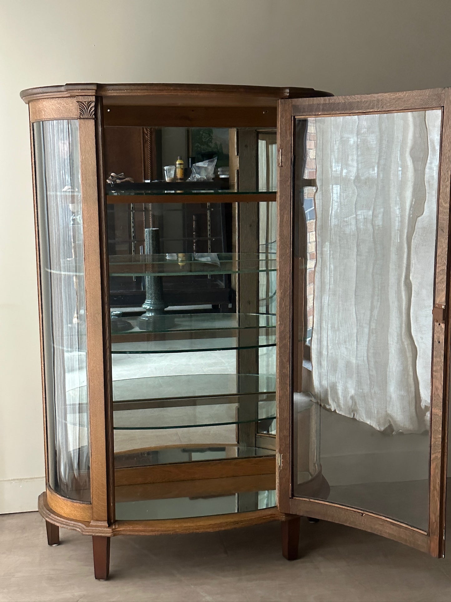 Golden Oak Mirrored Display Cabinet