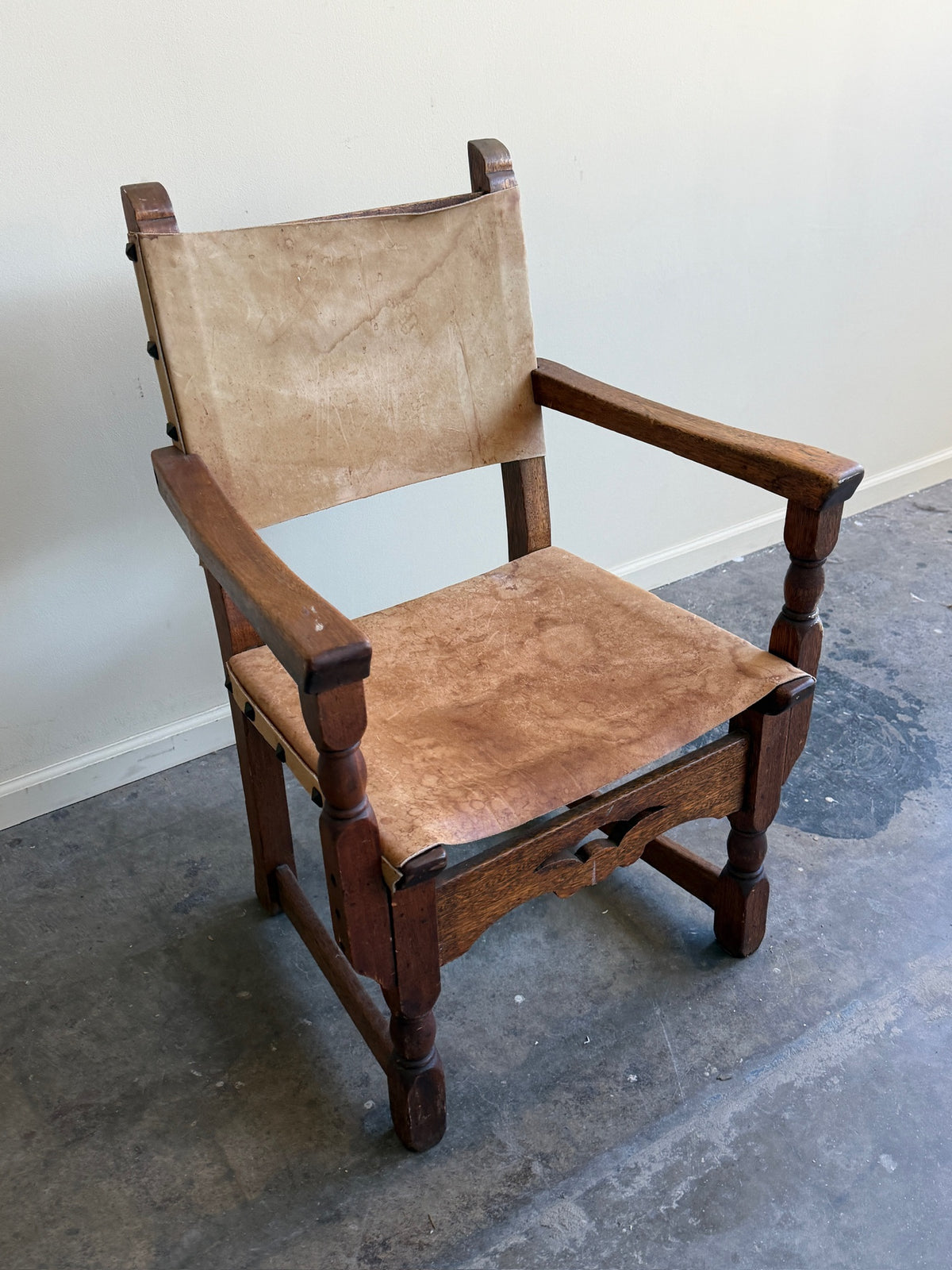 Italian leather & walnut armchair