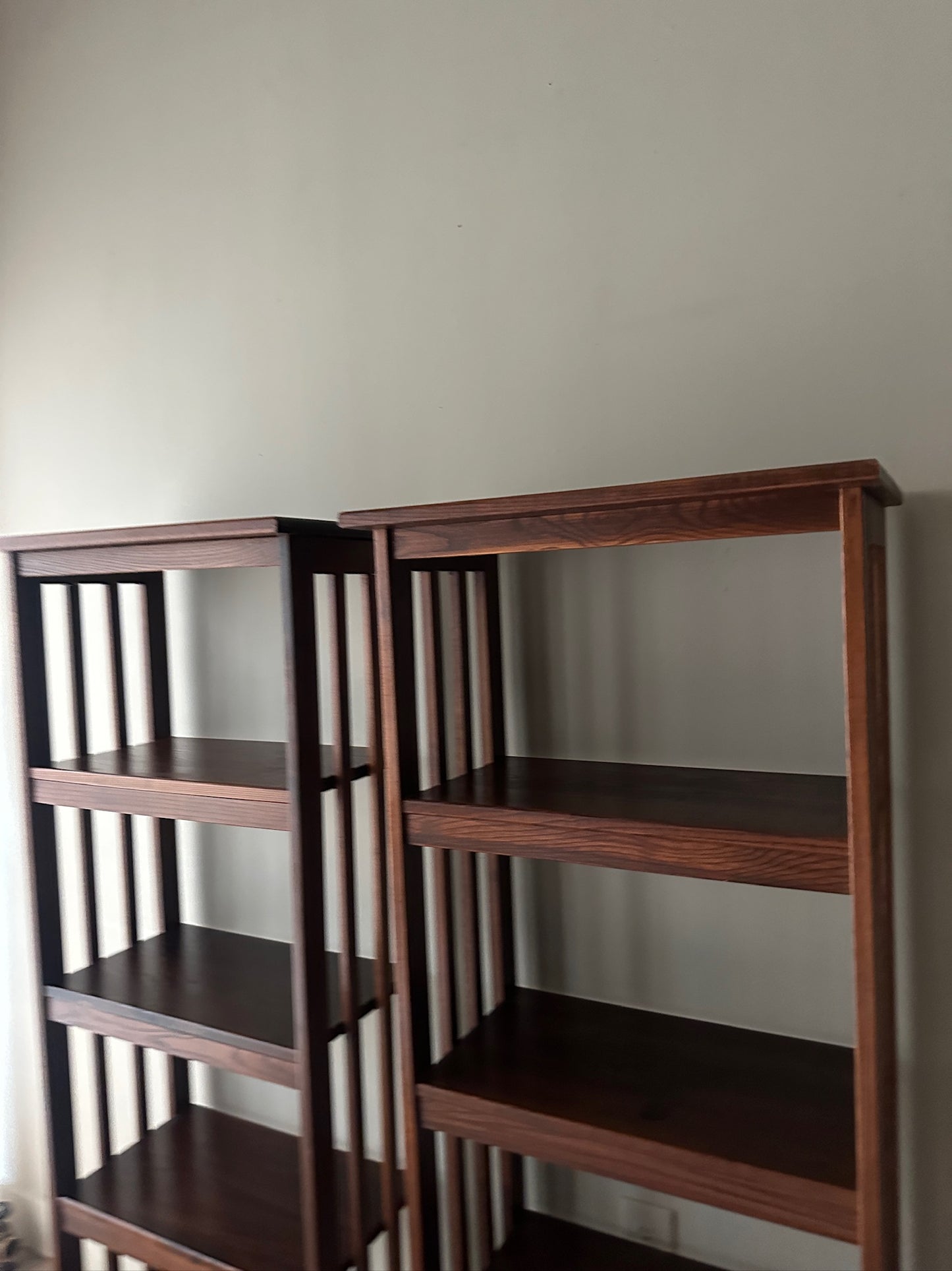 2 Mission Oak Shelves. Sold individually.