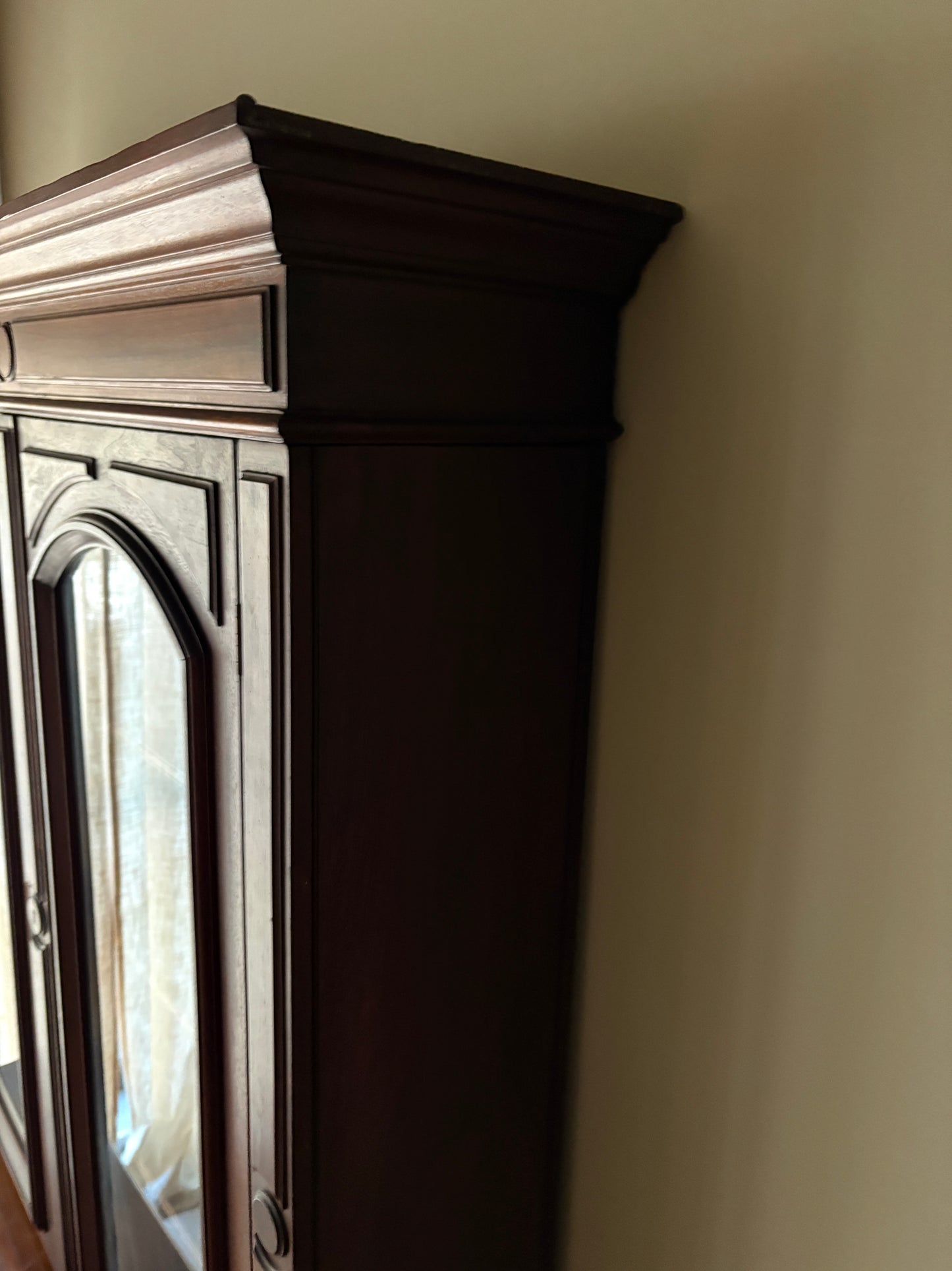 Victorian walnut two piece display hutch with writing slide