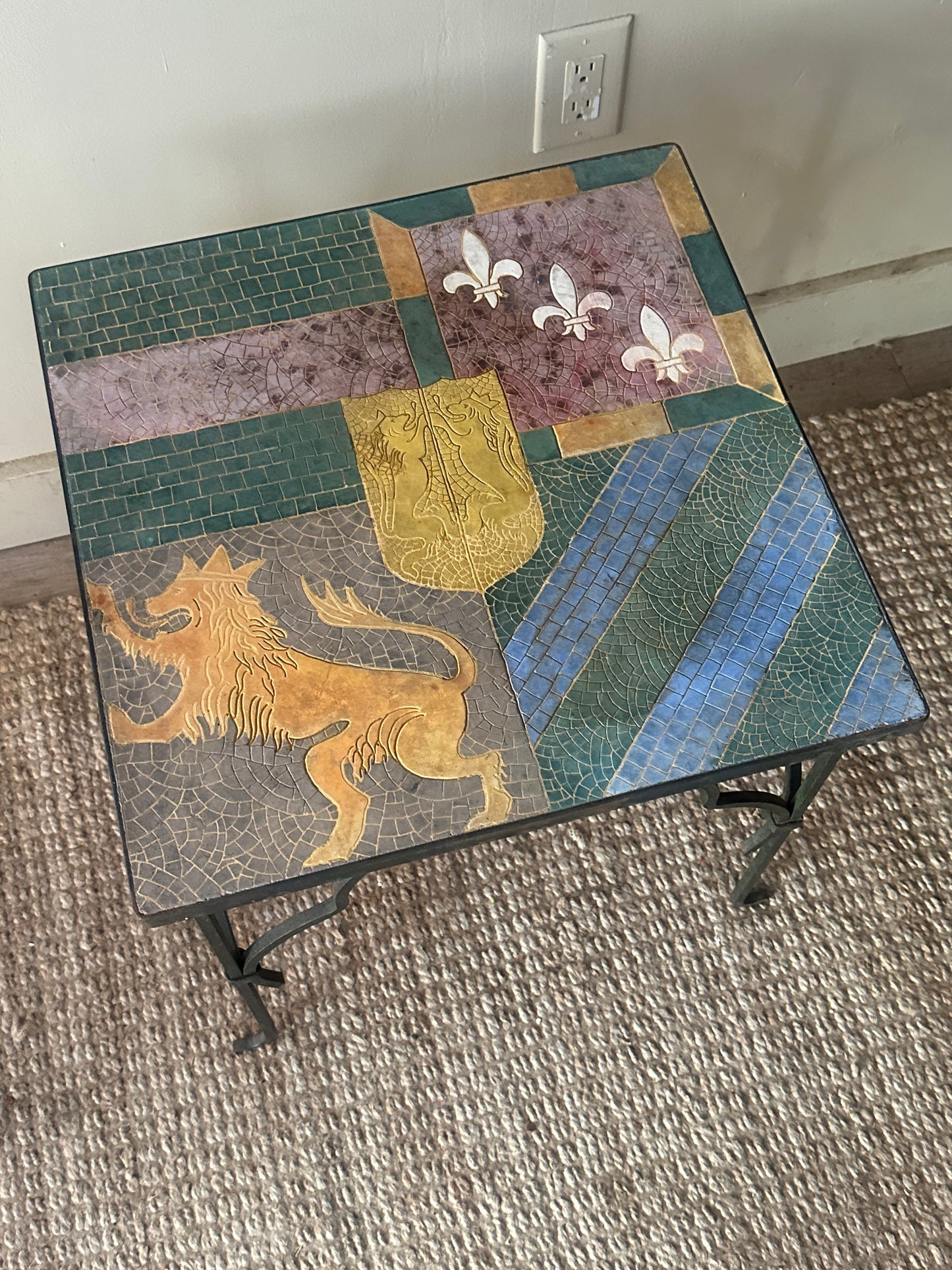 Tile and wrought iron side table