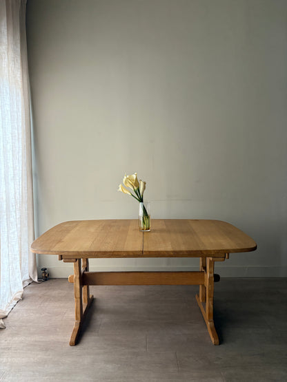 Danish oak trestle dining table with extensions