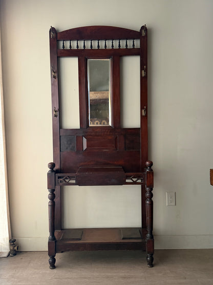 English early Victorian walnut hall tree