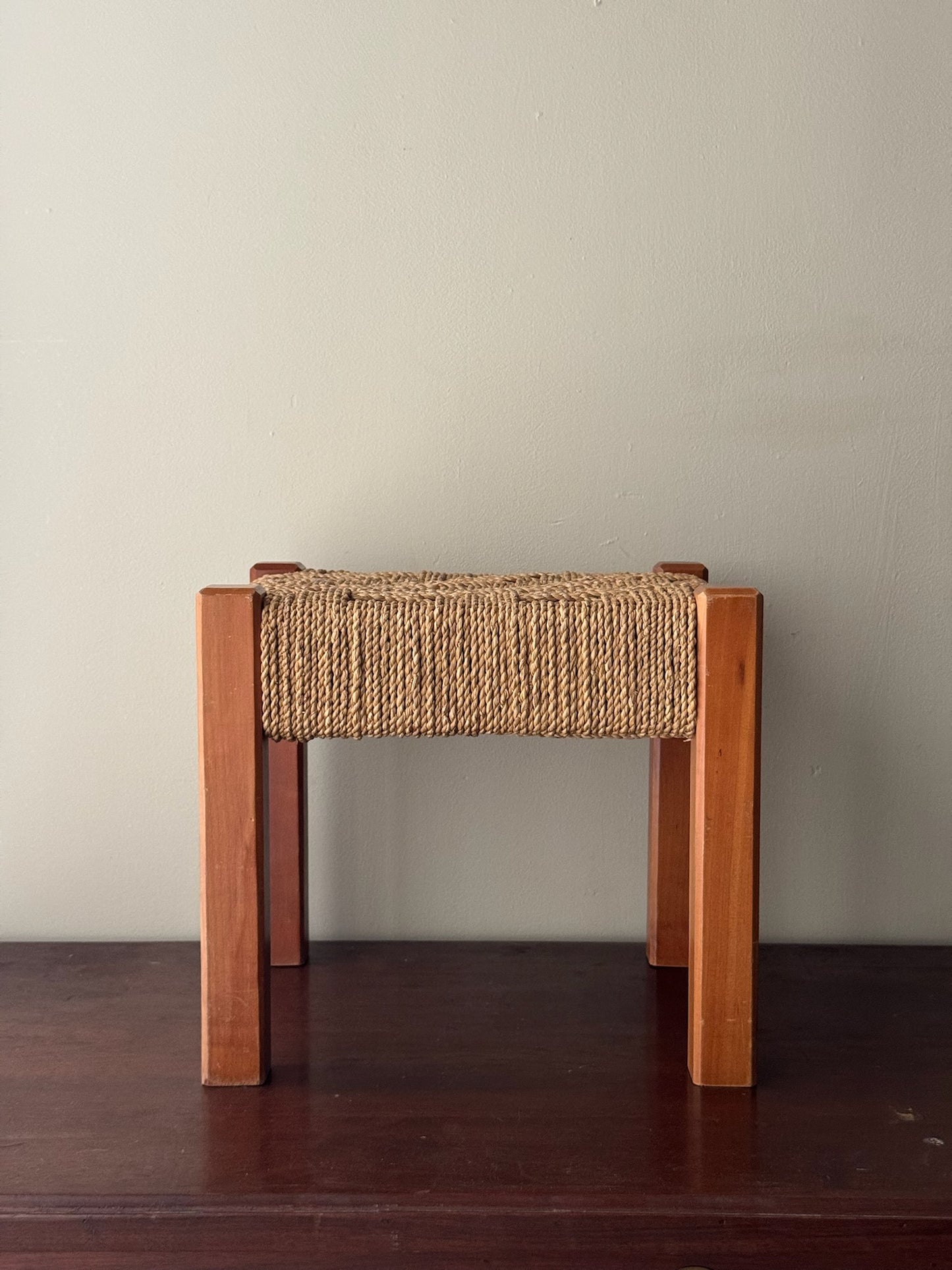 Teak & twisted cord stool
