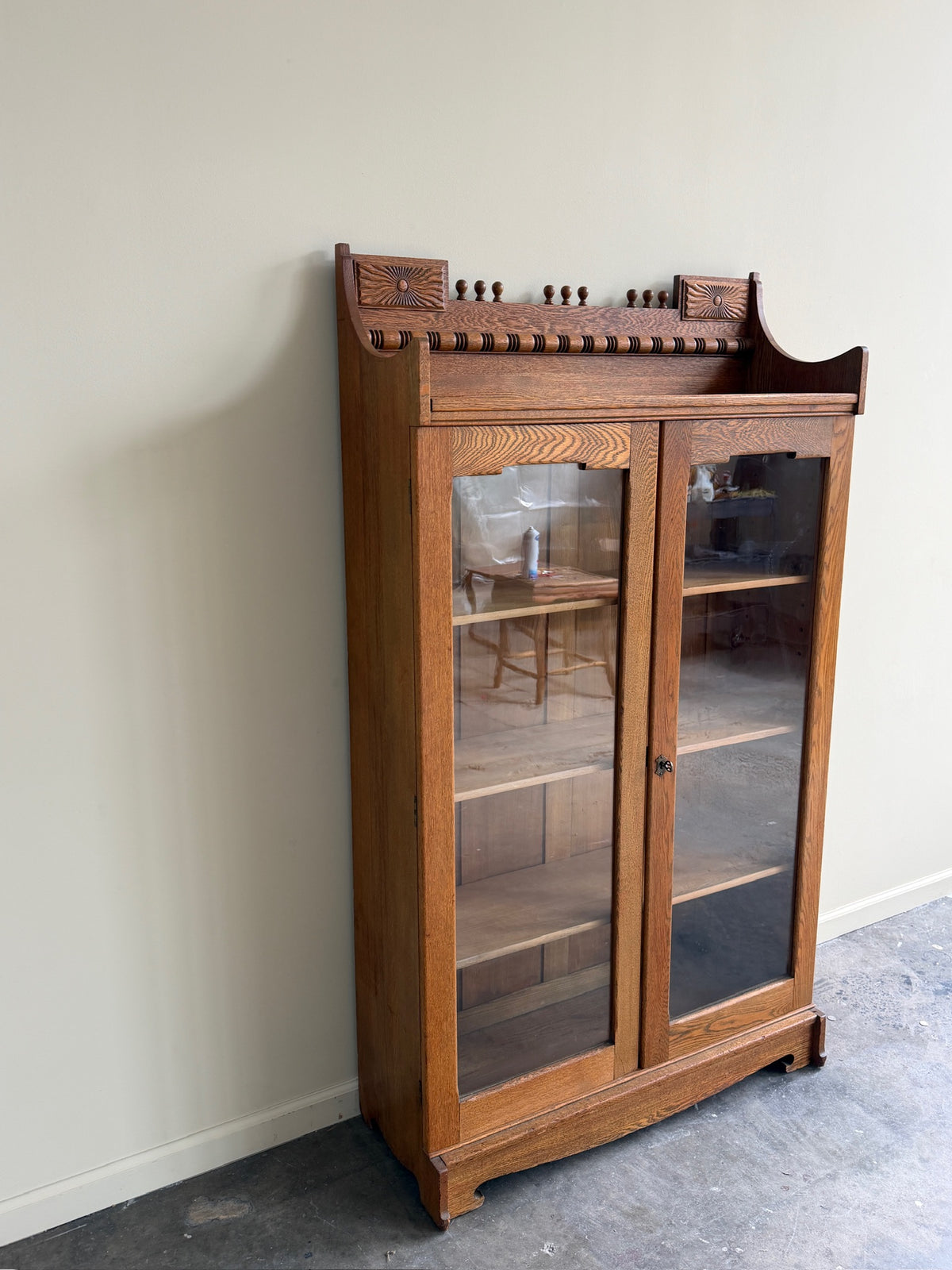 Victorian golden oak display cabinet