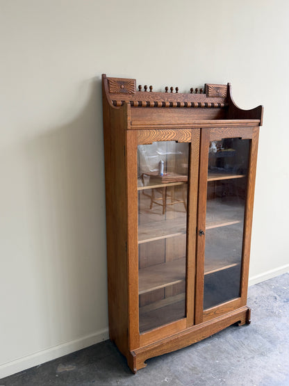 Victorian golden oak display cabinet