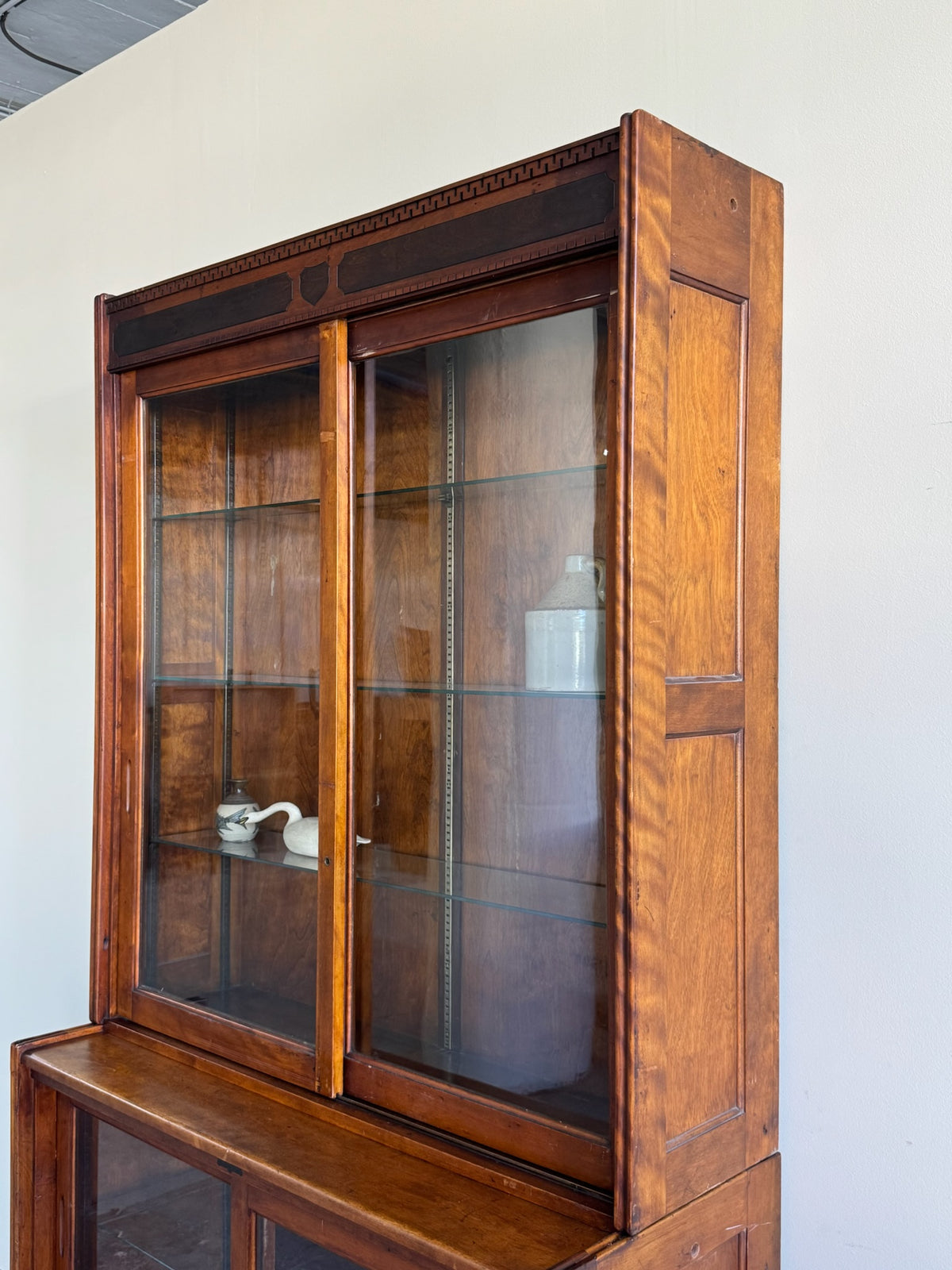 Walnut glass mercantile two piece display case