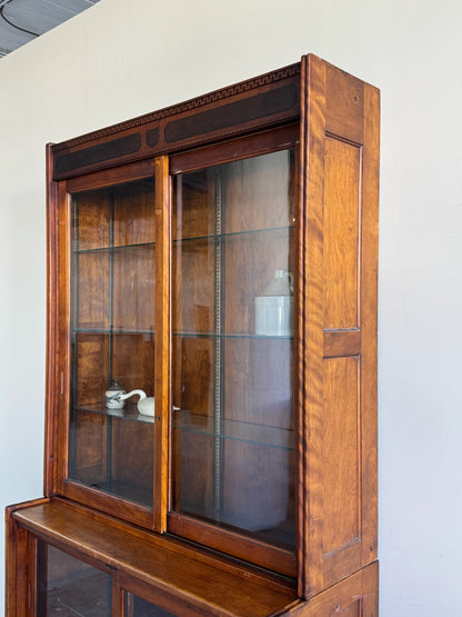 Walnut glass mercantile two piece display case