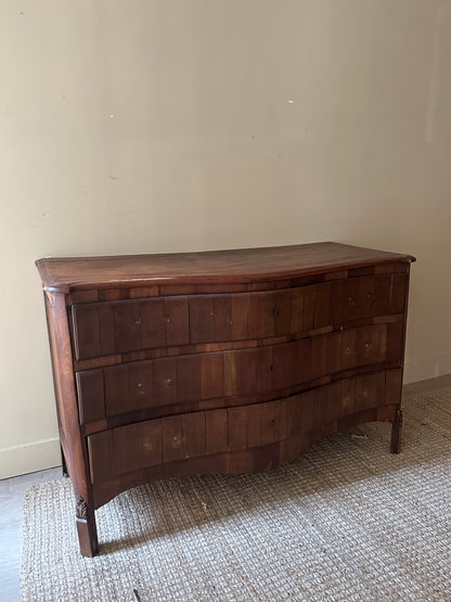 Wavy walnut dresser. Needs handles.