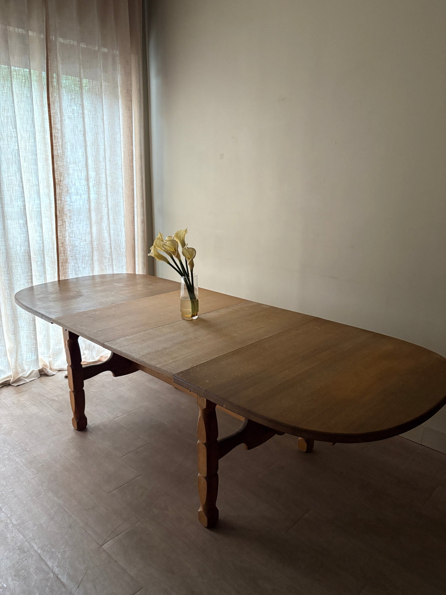 Danish oak dining table with extensions