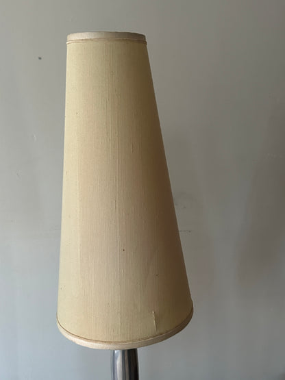 Lucien Gau Paris brushed crome table lamps. Sold as a pair.