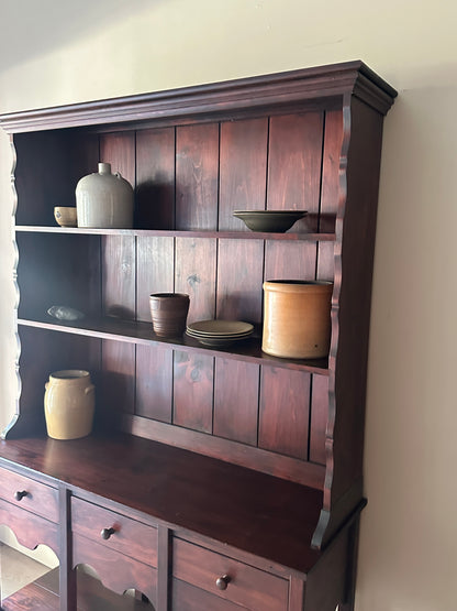 Dark pine two piece hutch