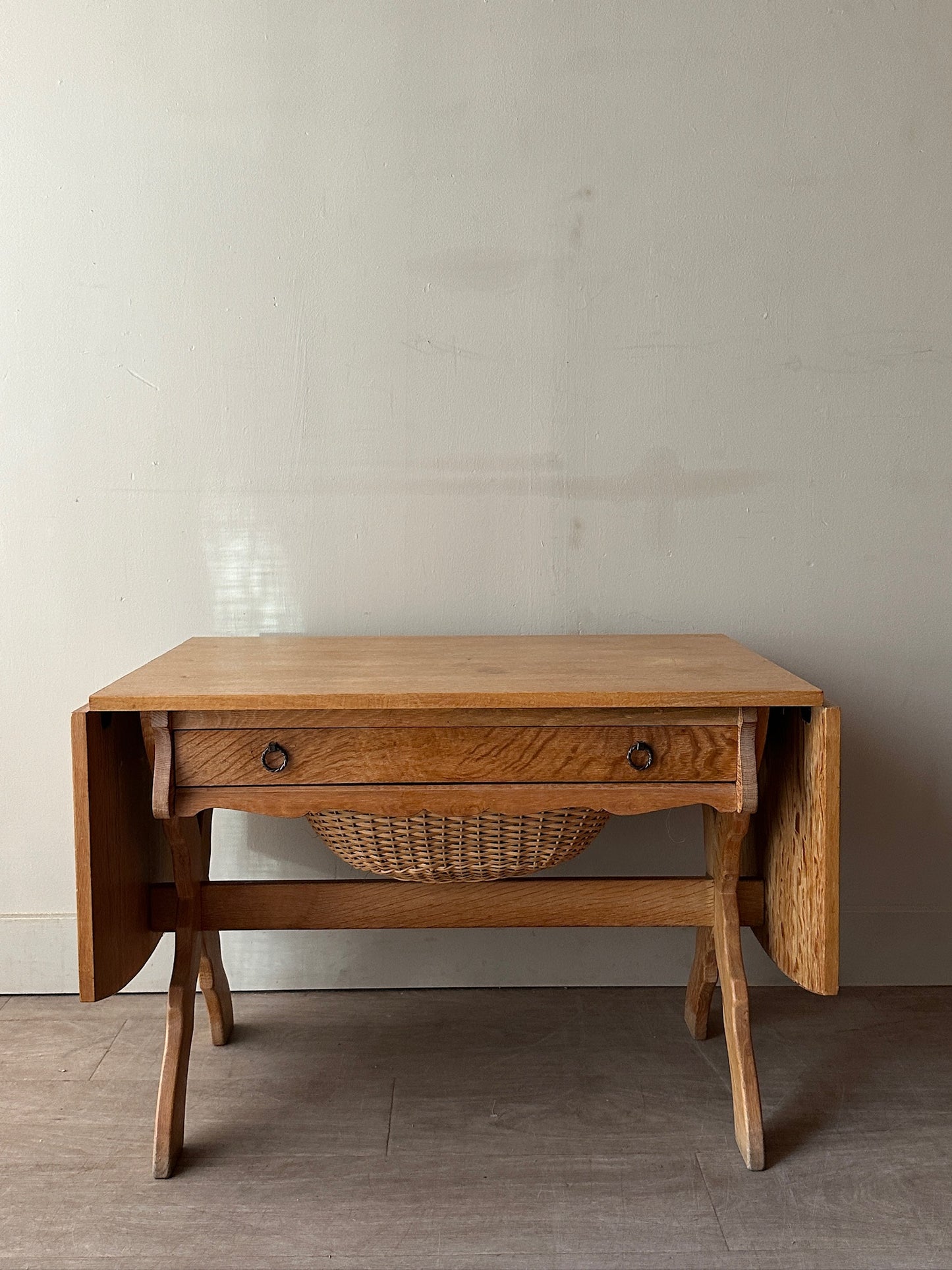 Danish oak drop leaf sewing table
