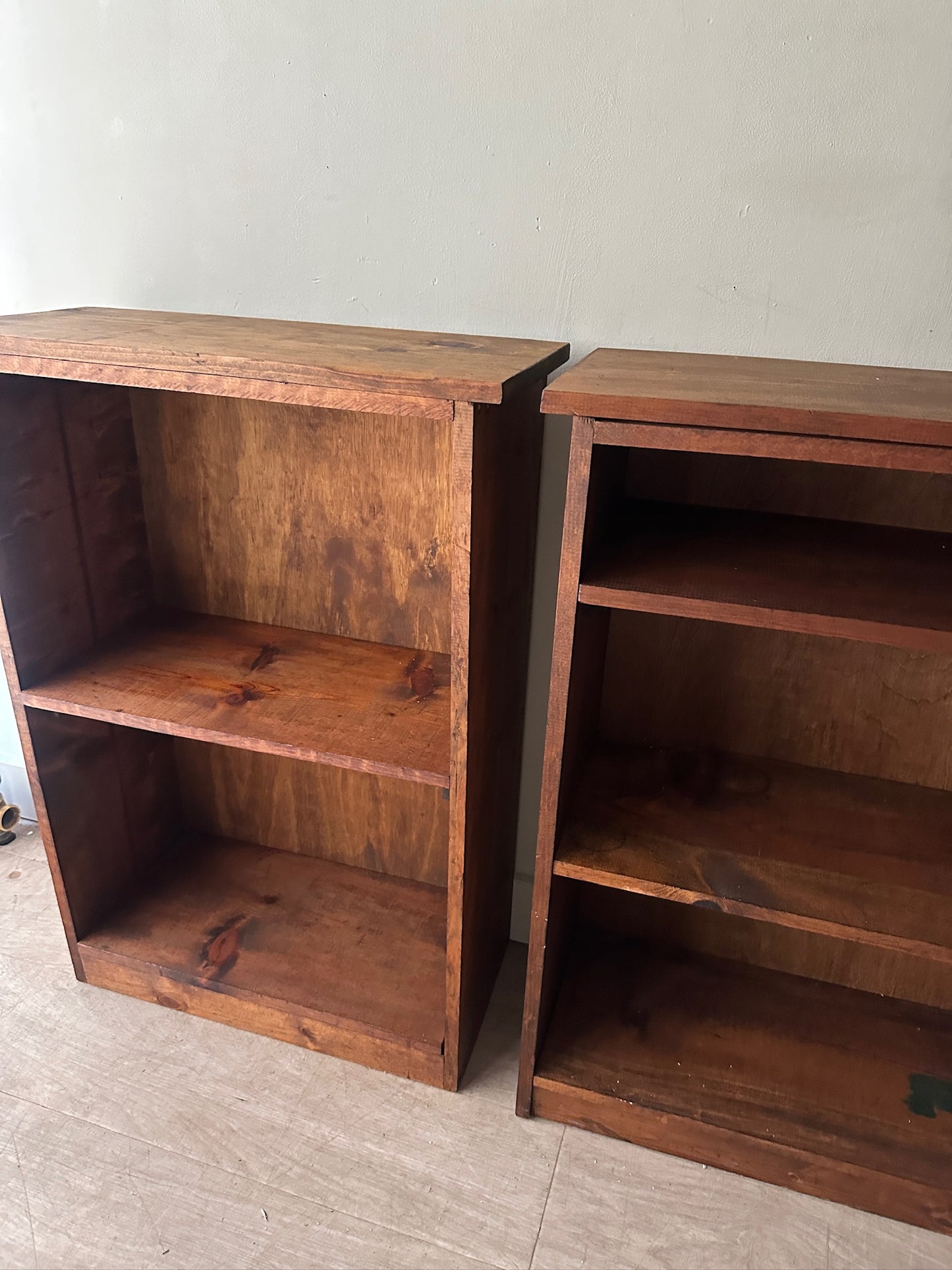 2 pine bookshelves. Sold individually.