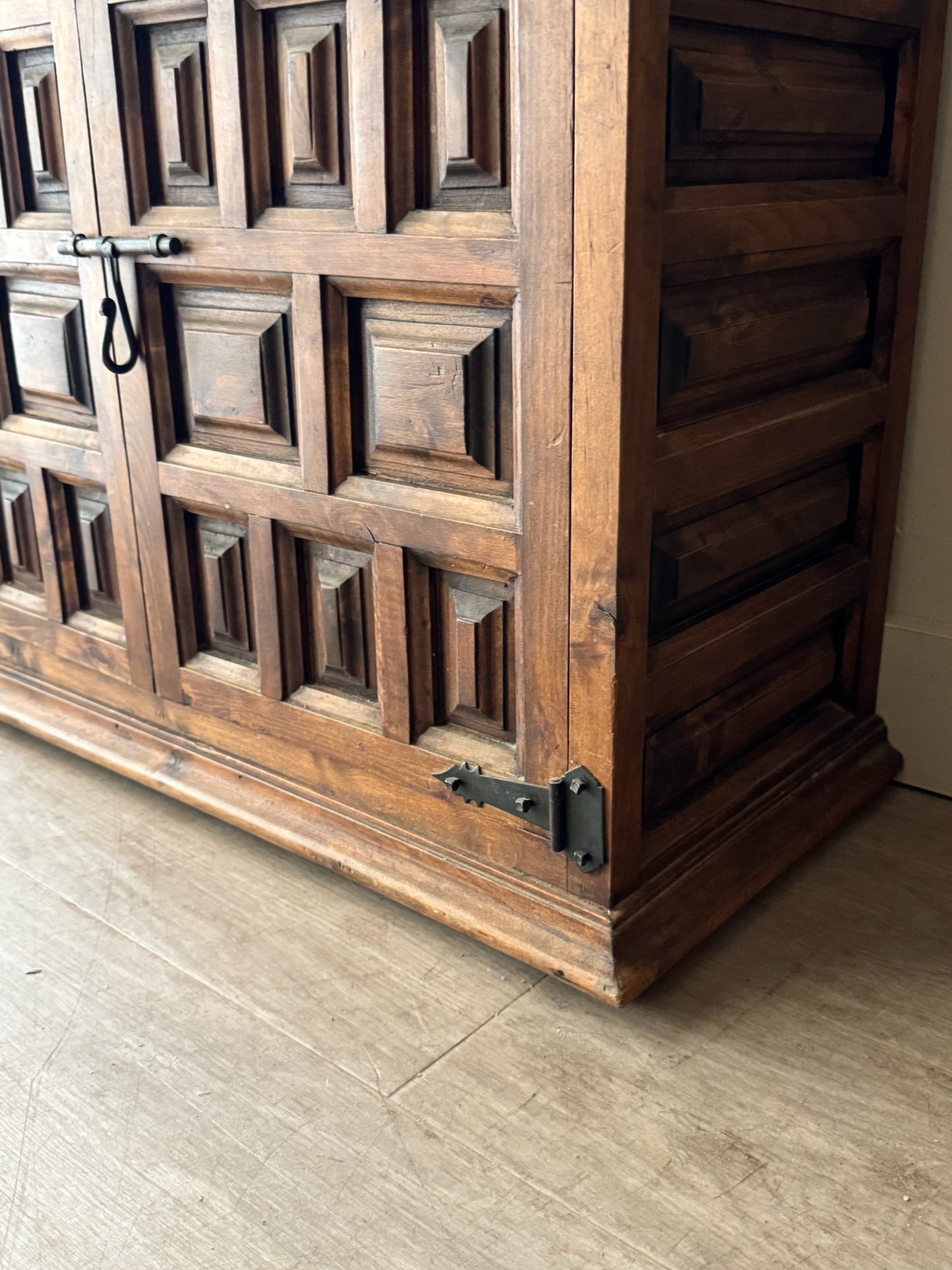 Spanish carved pine secretary cabinet