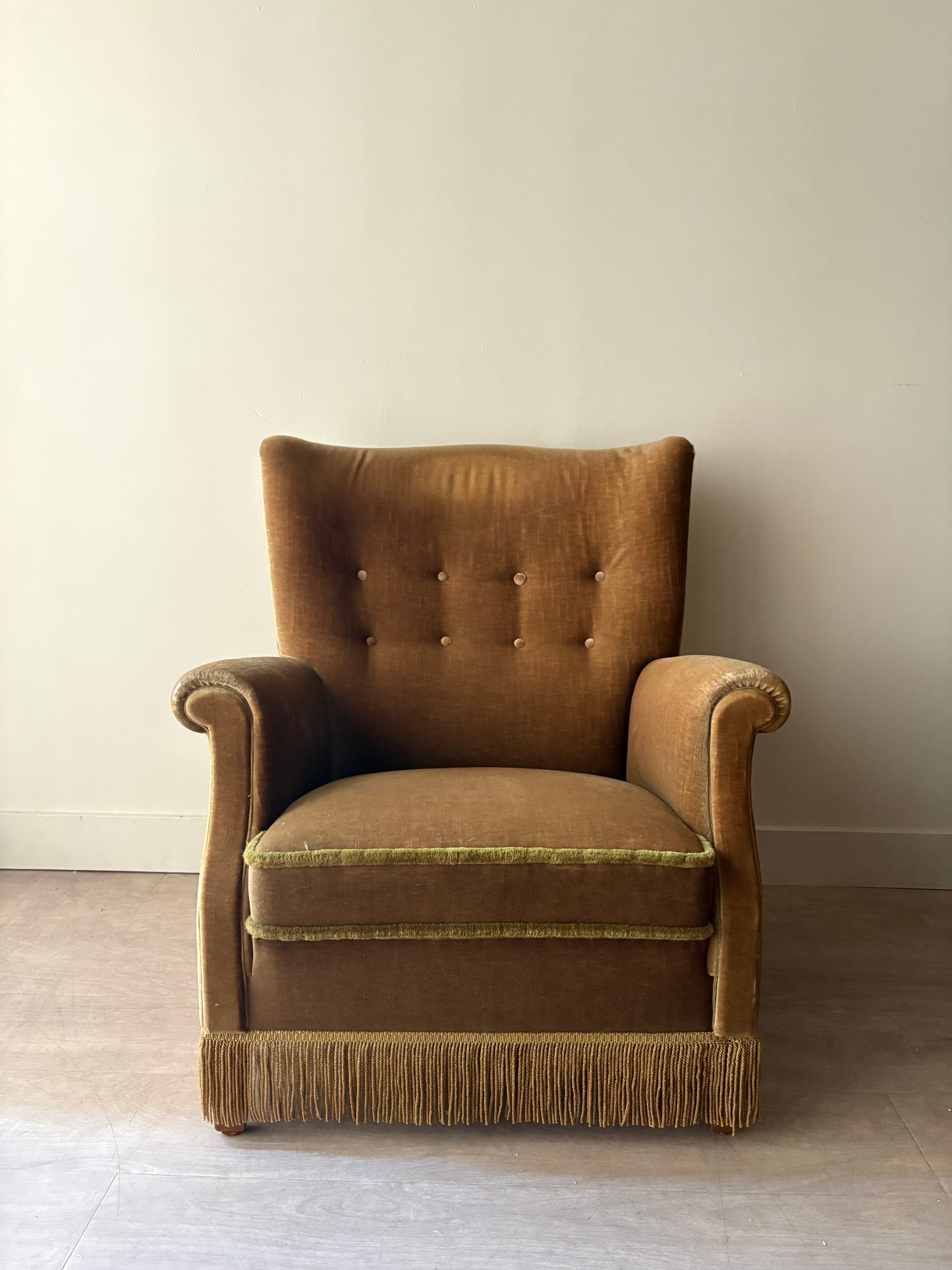 Danish olive mohair lounge chair