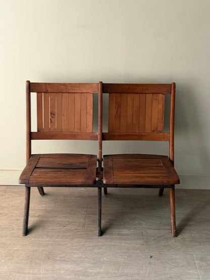 Folding slatted pine bench