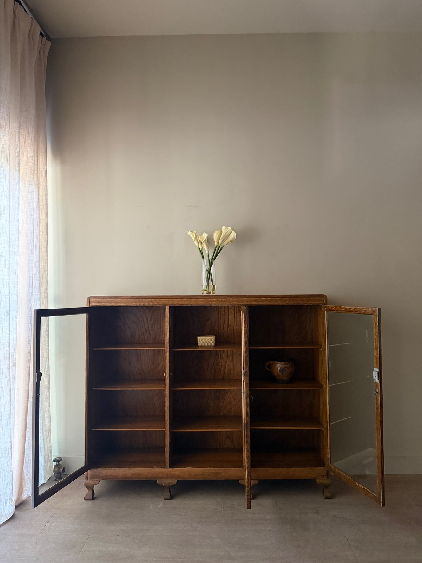 Golden oak 3 door display cabinet