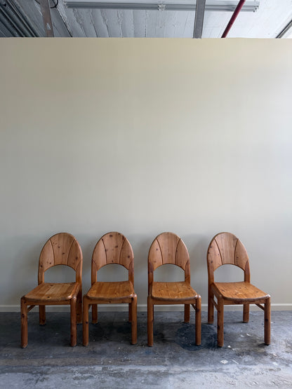Danish pine dining chairs. Sold in pairs.