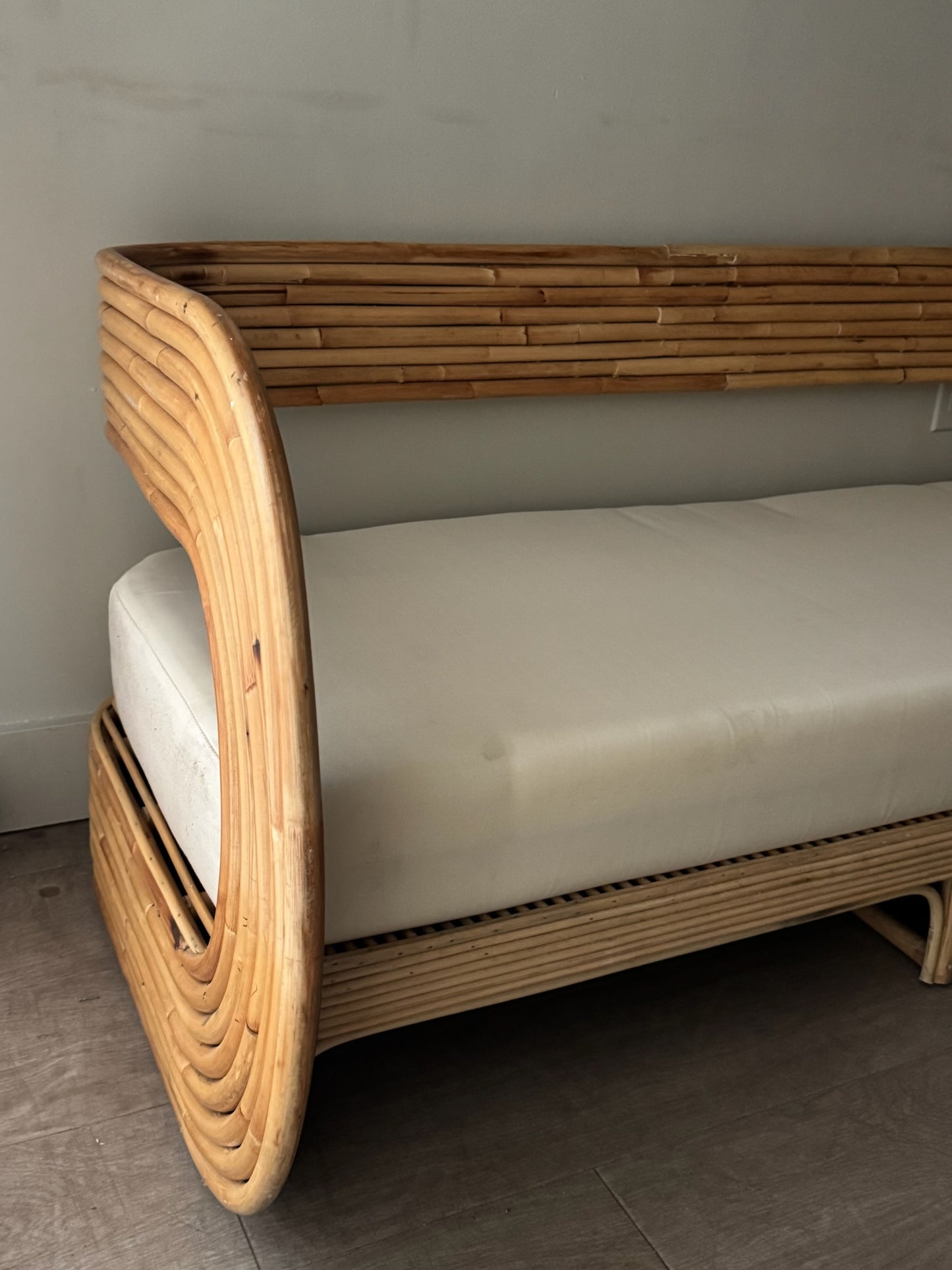 Rattan barrel back bench/sofa