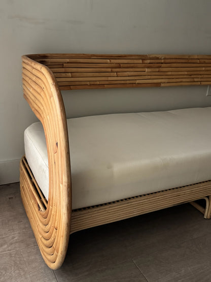 Rattan barrel back bench/sofa