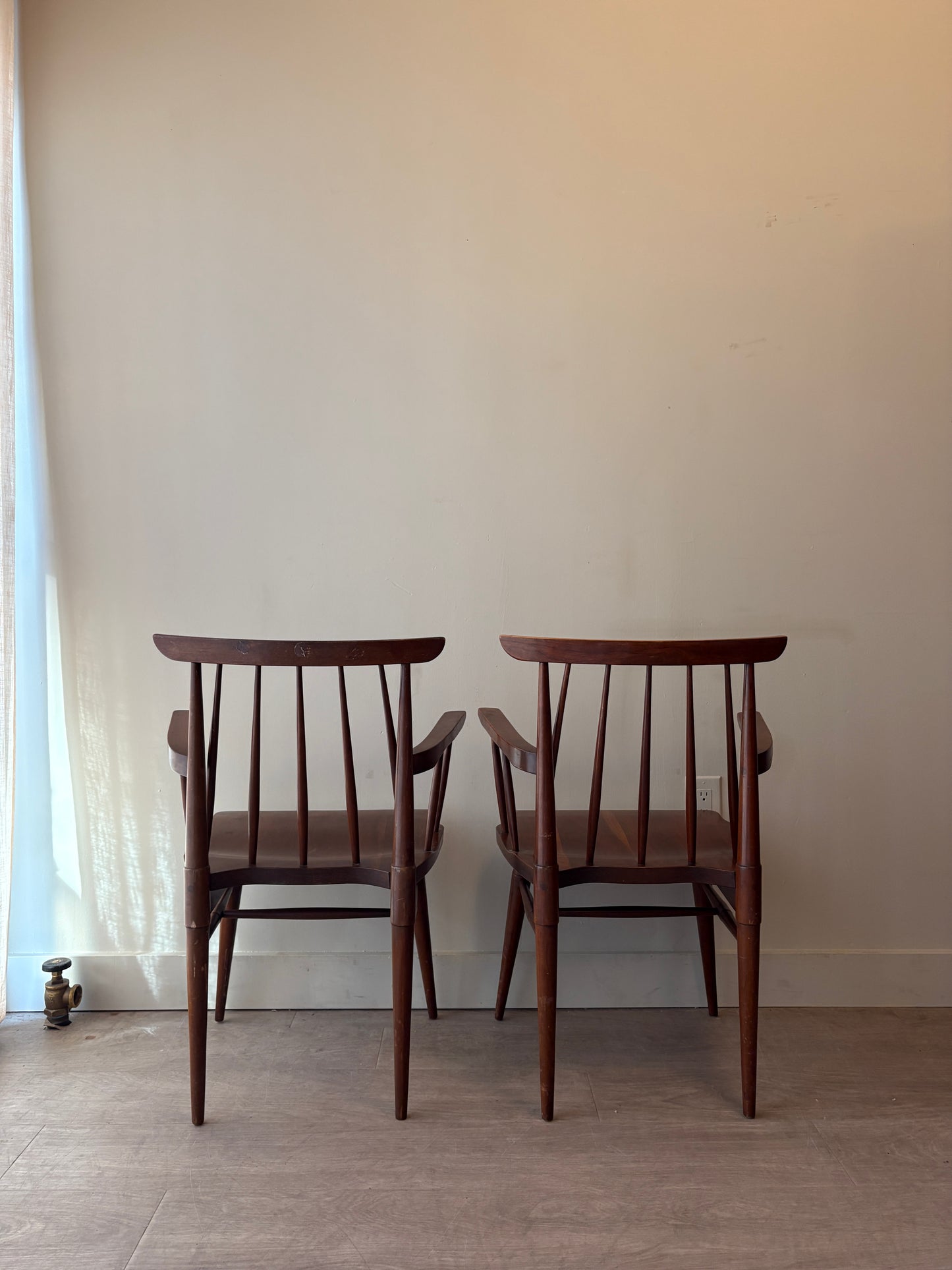 Cherry spindle dining chairs with arms. Set of 2.