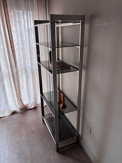 Steel and smoked glass etagere