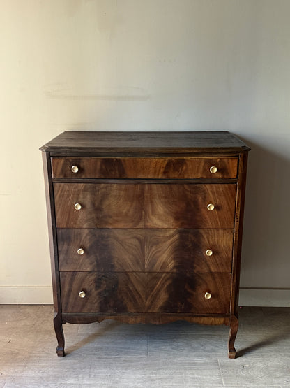 Dark walnut burl front dresser brass knobs