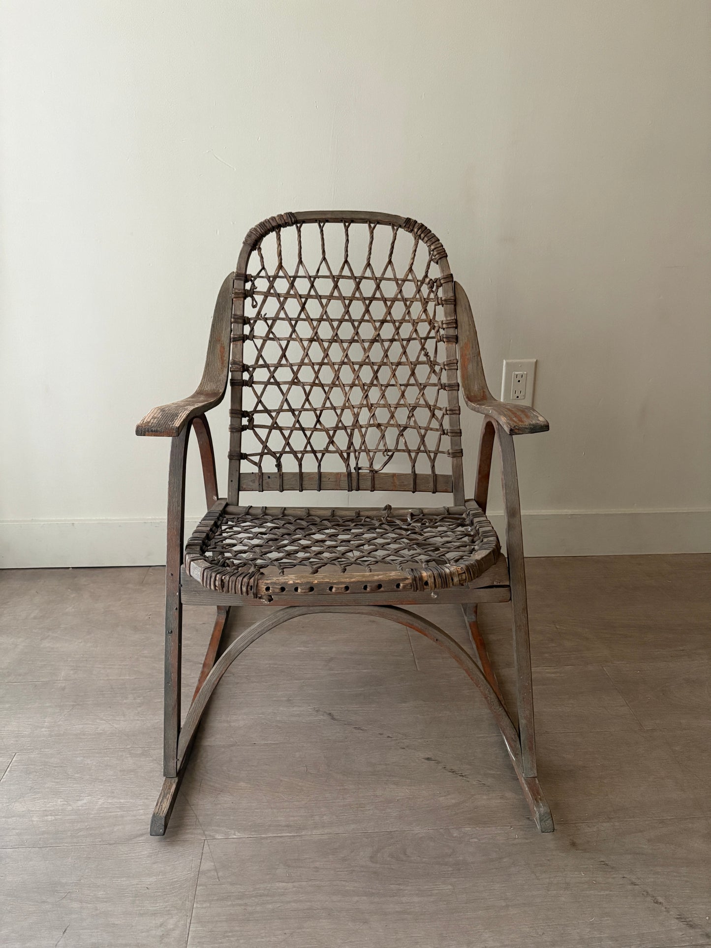 Bentwood rawhide ice fishing rocking chair