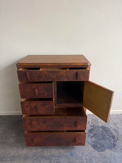 Deco walnut tallboy dresser