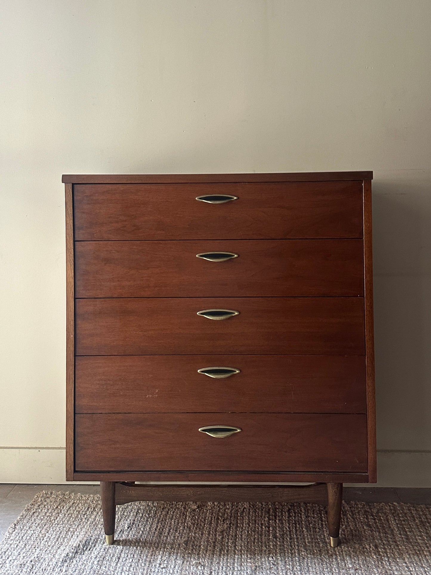 Brass handled walnut tallboy