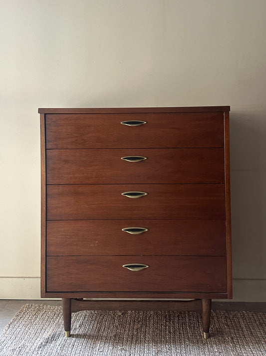 Brass handled walnut tallboy