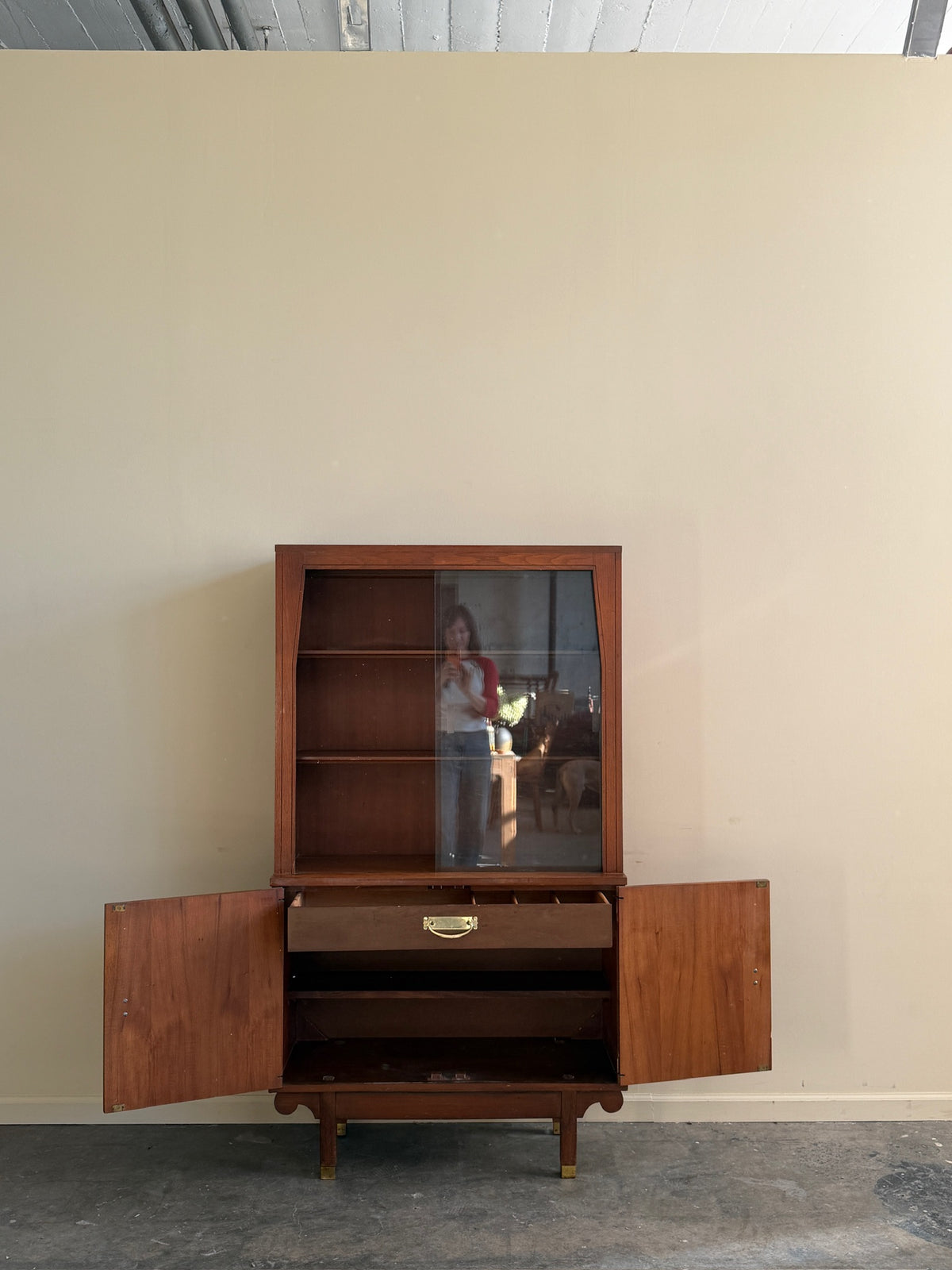 Hollywood Regency walnut display cabinet