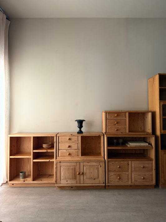 5 piece Scandinavian pine modular shelving unit