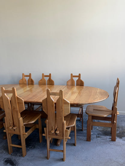 Brutalist Dutch elmwood dining chairs. Sold in pairs.