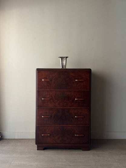 Deco figured walnut tallboy dresser
