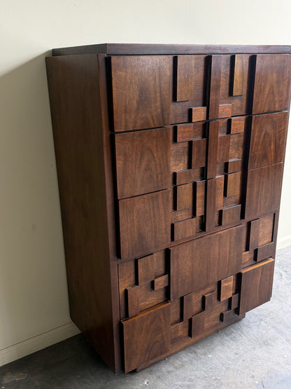 Lane Brutalist walnut tallboy dresser