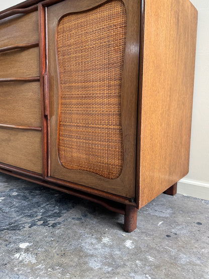 Walnut credenza with caning