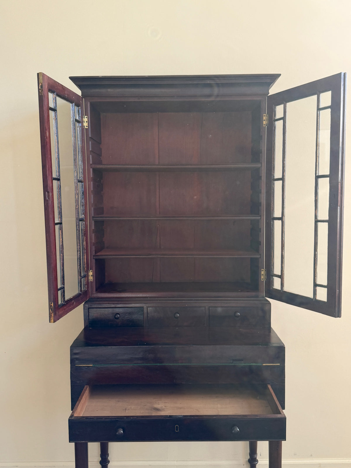 Federal mahogany writing desk with bookcase